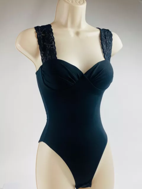 Vintage Victoria’s Secret Black Bodysuit Bra Gold Label Snaps P/S 80s 90s 💋