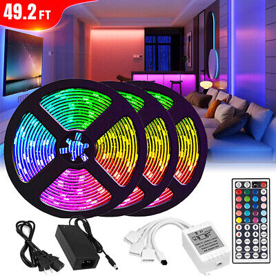 15M 50ft LED Strip Lights 3528 RGB Color Change 44 Key Remote for TV Rooms Bar