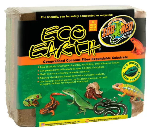 Zoo Med Eco Earth Reptile Substrate 3 Bricks Per Pack Super Value Free Post