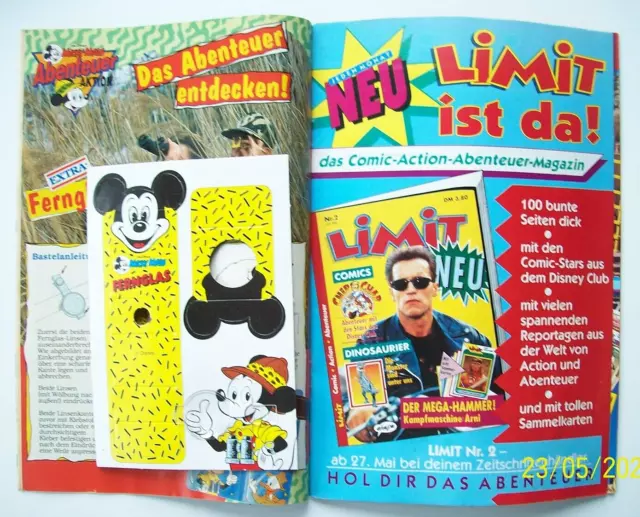 Micky Maus Heft 23/1992 mit Beilage + Limit Werbung + Sammelkarten