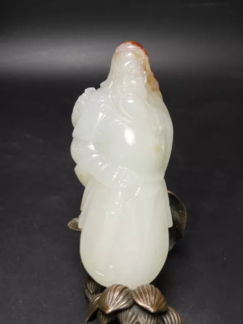 Chinese Exquisite Handmade Figure "Guanyu" Carving Hetian Jade Statue Pendant