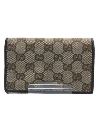 GUCCI 2-fold Wallet Canvas BEG Full Pattern Women's 154258・0416