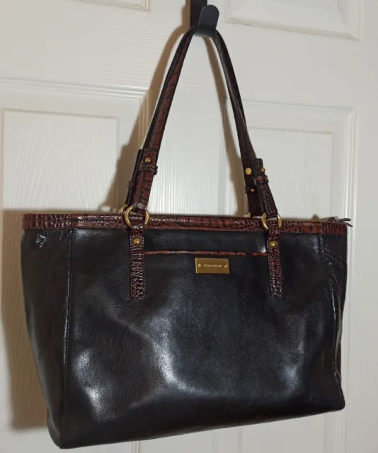 Brahmin Arno Tuscan Black and Brown Leather Satchel Shoulder Bag Purse - Vintage