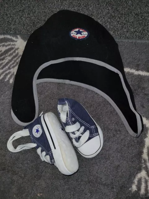 Converse Infants Newborn Blue Boots - Size 1 And Hat Set