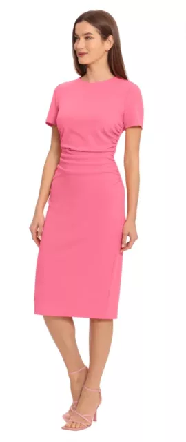 Womens Maggy London Ruched Short Sleeve Midi Dress Size 8 - Pink