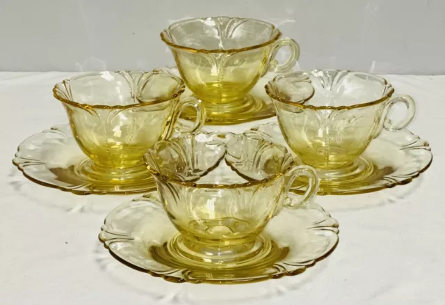 4 Heisey EMPRESS SAHARA YELLOW CUPS & SAUCERS