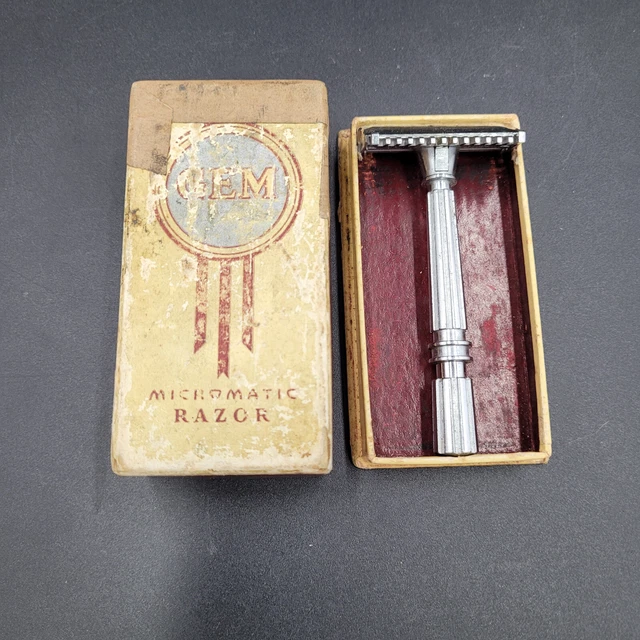 Vintage 1930's Gem Micromatic TTO Single Edge Open Comb Razor In Original Box
