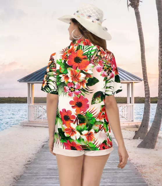 LA LEELA Hawaiian Shirts Womens Casual Summer Beach XL Tropical Floral, Beige 2