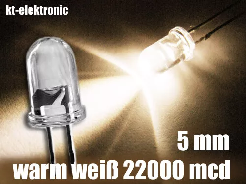 25 Stück LED 5mm warm weiß ultrahell 22000mcd