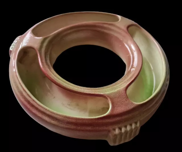 Vintage PATES Trough Vase Australian Pottery Float Bowl Art Deco Round Purple