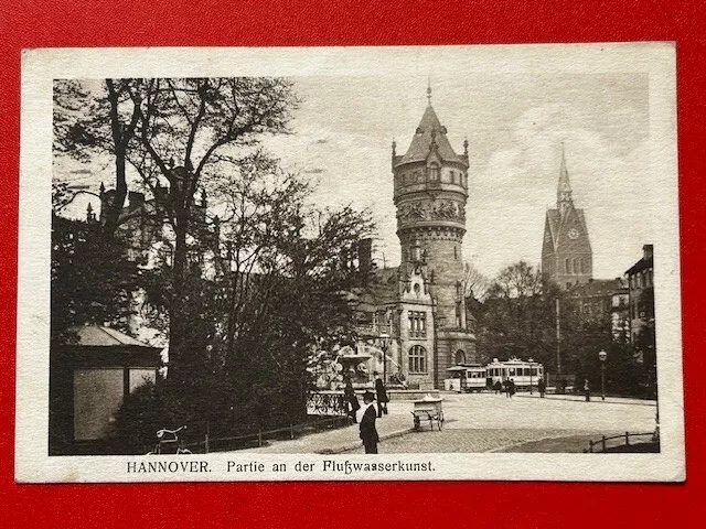 AK Hannover Partie an der Flußwasserkunst Straßenbahnen 1917