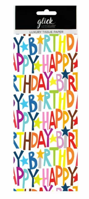 PS HAPPY BIRTHDAY Glick Tissue Wrapping Paper 4 sheets 50x7 5cm