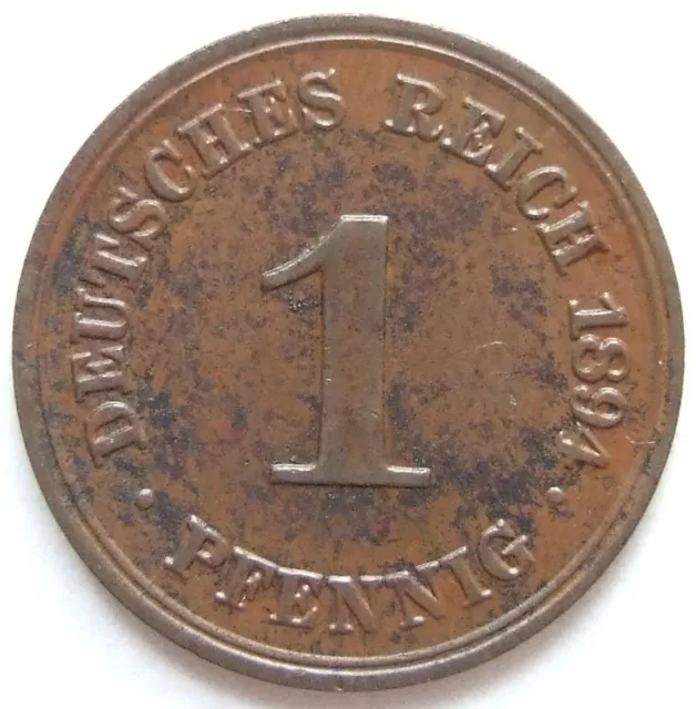 Moneta Reich Tedesco Impero Tedesco 1 Pfennig 1894 F IN Extremely fine