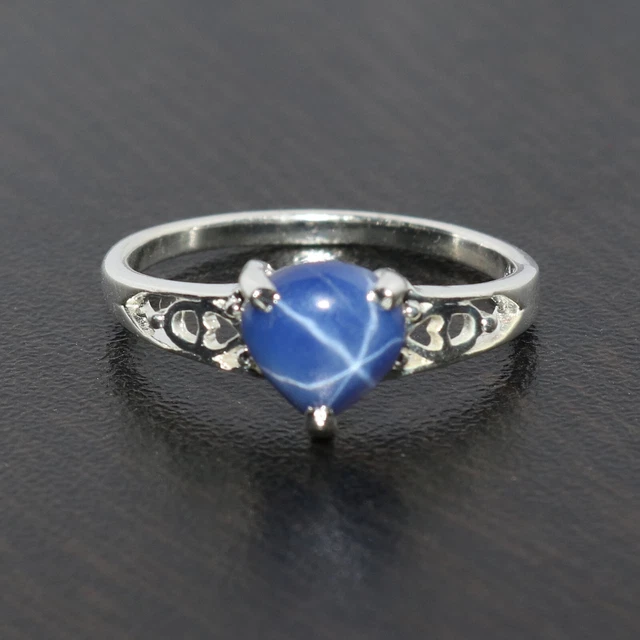 9ct Natural Star Blue Sapphire Gem 925 Sterling Silver Ring For Birthday Gift 2