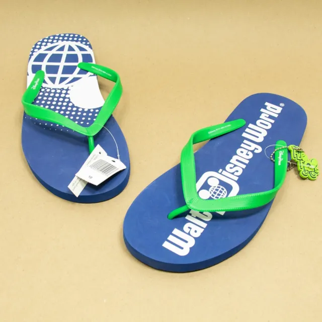 Walt Disney World Epcot Flip Flops Mens 10 Blue Green Disney Beach Sandals Tongs