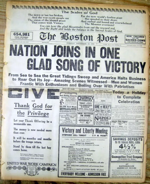 4 1918 WW I display headline newspapers GERMANY SURRENDERS & WORLD WAR ONE ENDS
