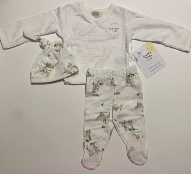 NEW Burt's Bees Baby 3-Piece Organic Cotton Take Me Home Set Size Preemie Goat