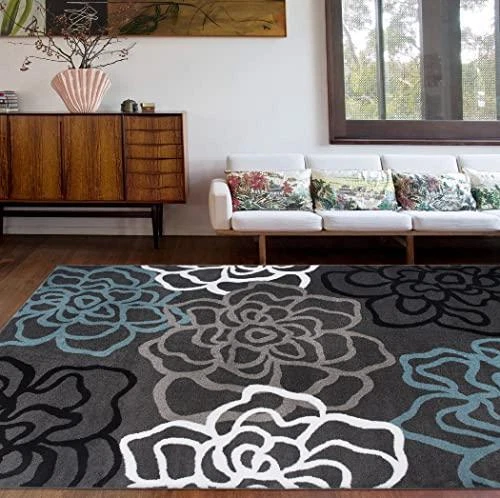 Rugshop Contemporary Modern Floral Abstract Flowers Easy Maintenance for Home