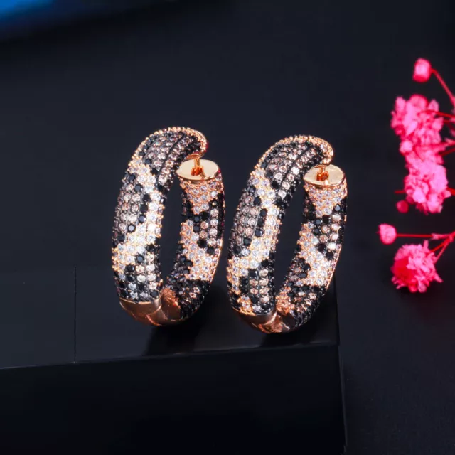 Luxus Designer Mehrfarbig Vergoldet CZ Party Runde Schlange Leopard Hoop Ohrring