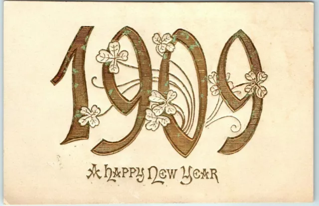Postcard - 1909, A Happy New Year - Four-Leaf Clover Art Print