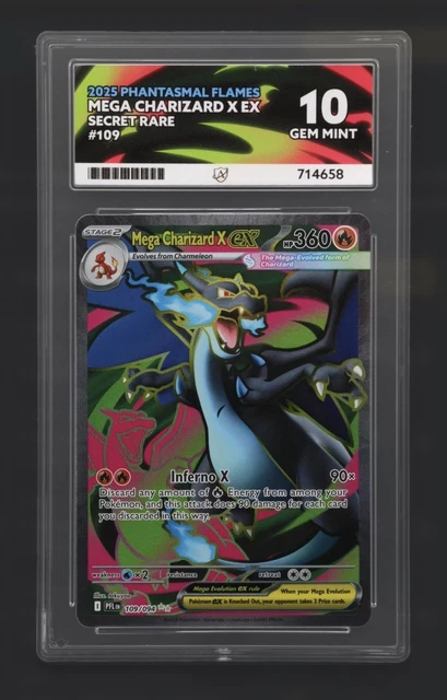 MEGA CHARIZARD X EX Secret Rare Phantasmal Flames 109/094 ACE 10 $153. ...