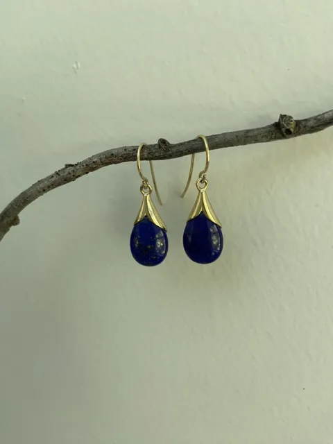 Sterling Silver Vermeil Lapis Lazuli Drop Dangle Earrings