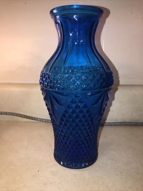 Vintage Empoli Art Glass 10" Blue Diamond Cut Vase Genie Bottle Italy