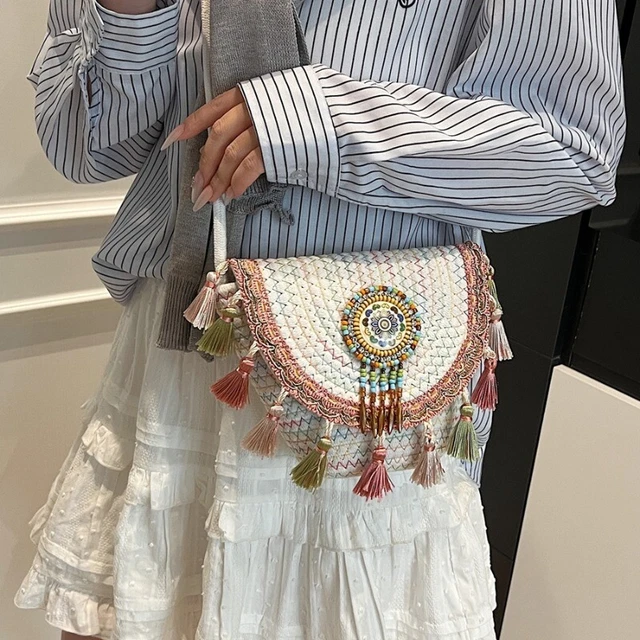 Grand Sac Brodé Et Frangé Antica Sartoria - Beige, Neuf Avec étiquettes
