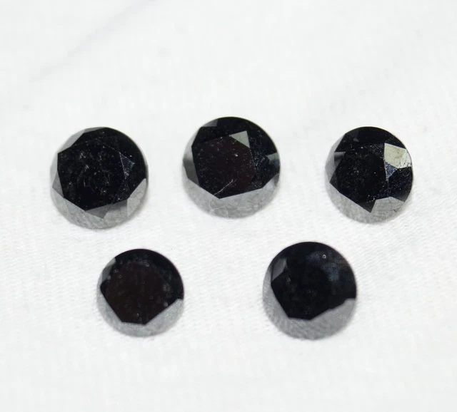 Lot De 6 Diamants Noirs Naturels - 0,10 Ct Chacun - Ronds, Taille Brillant - Opaques