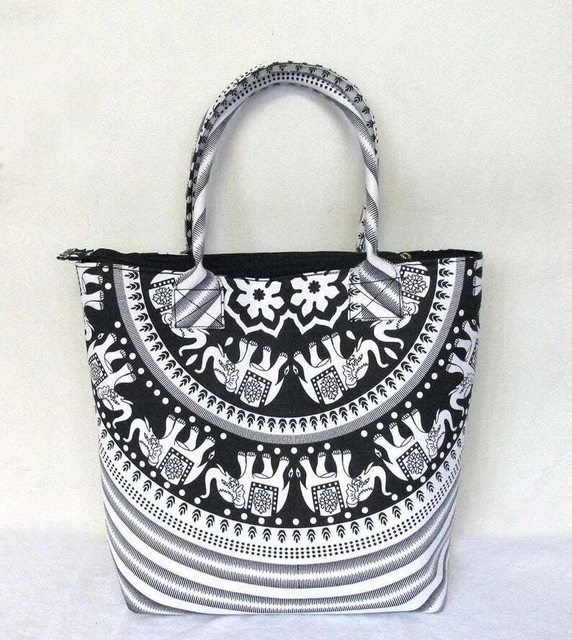 Éléphant Mandala Sac à Main Femme Épaule Shopping Hippie Sacs Couette Coton Sacs