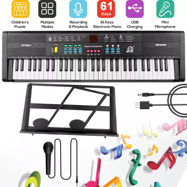 61 Key Electric Piano w/Mic Digital Music Electronic Keyboard Instruments Gift