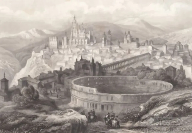 Segovia in Spanien. aus Meyers Universum, Stahlstich. Kunstgrafik, 1850