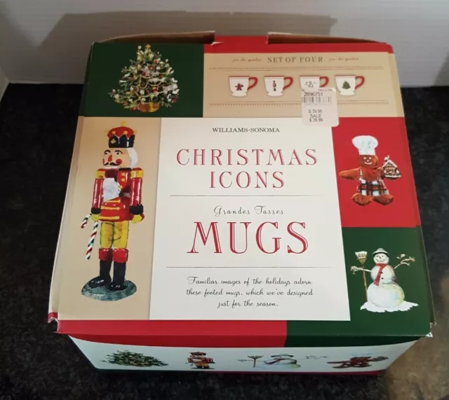 Williams Sonoma 2010 Christmas Icons Mugs - Set Of 4 - 4 1/2" H - New In Box