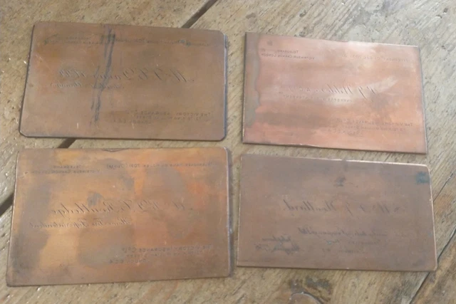 Vintage Menge 4 Kupfer Druckplatten Visitenkartengröße