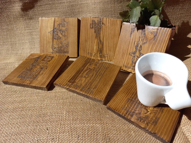Sass & Belle Set Da 6 Sottobicchieri In Legno A Forma Di Volpe – Intagliati A Mano, Rustici, Marroni, 10x8.7x0.5 Cm - 5