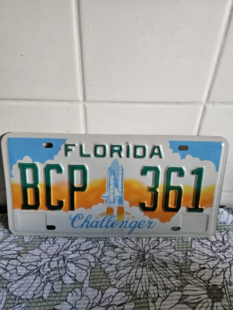 Florida 90s CHALLENGER GRAPHIC Nasa License Plate # BCP 361