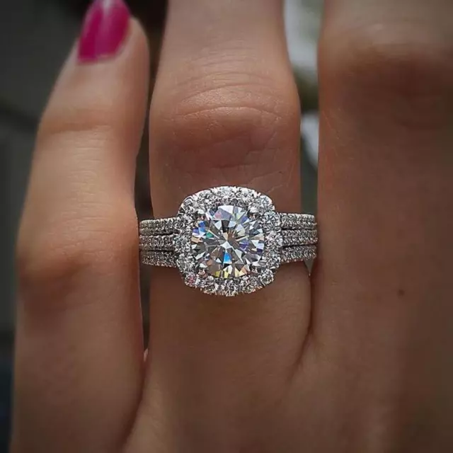 Luxury Wedding Carat Engagement Ring Bridal Cut Silver Set Brass
