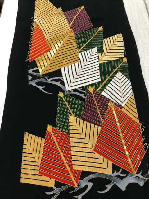 @@ Japanese kimono silk fabric/ tomesode black/ pine tree AP28