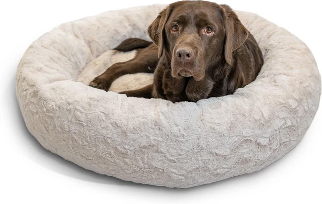 XHT Calming Fur Donut Cuddler Bolster Cat & Dog Bed,Oyster