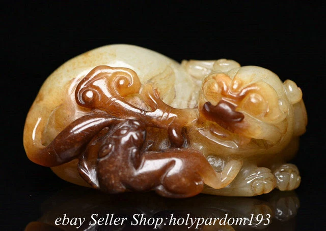 3.4" Chinese Natural Hetian Jade Nephrite Carved Pi Xiu Unicorn Statue Pendant
