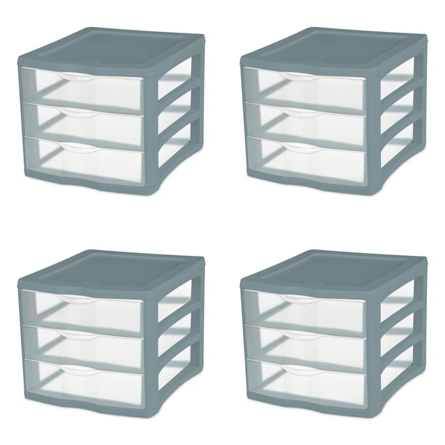 3 Drawer Unit, Plastic, Aqua Slate, Adult, Set of 4