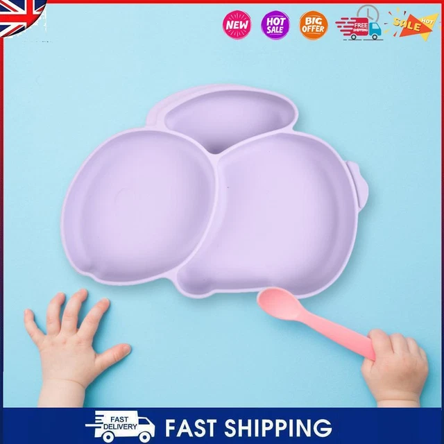 #C Cartoon Children Dishes Cute Silicone Baby Feeding Dishes Baby Cutlery (Purpl