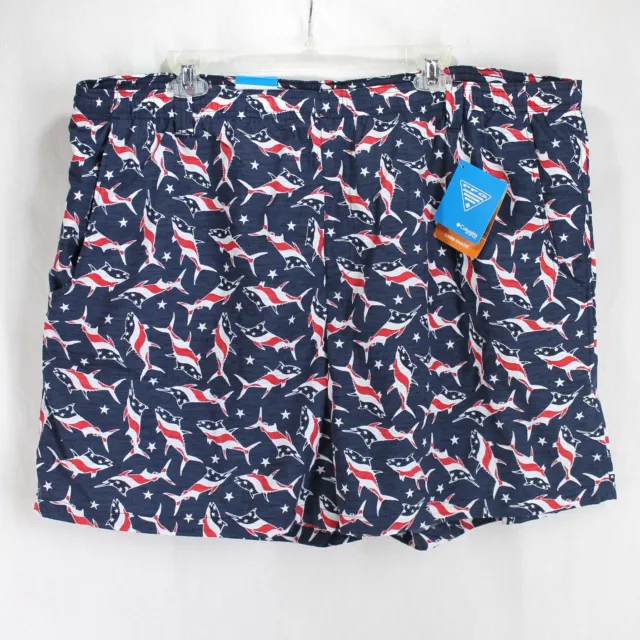 Columbia PFG Clearwater Shores Swim Trunk Men XXL Blue Red Fish Mesh Lined Short