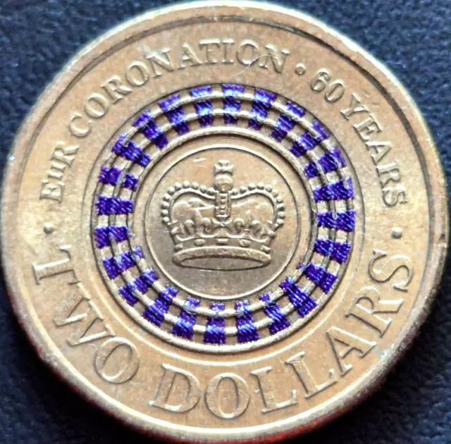 Australia: *2013 Purple Coloured $2 Coin*-"60th Anniversary of QEII Coronation"