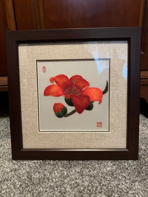 SILK FLOWER CANTONESE EMBROIDERY Framed W Box