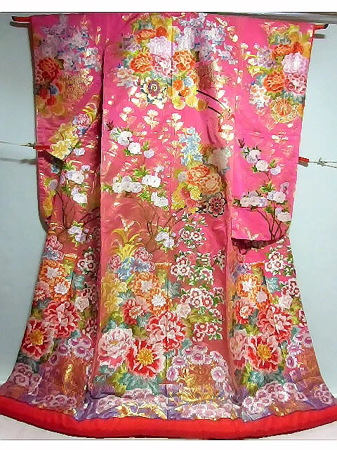 Japanese Kimono Uchikake Luxurious Wedding Pure Silk Flower Pink K039