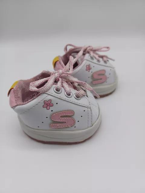 BABW Build A Bear Sketcher Sneakers Tennis Shoes Heart Charm Pink White