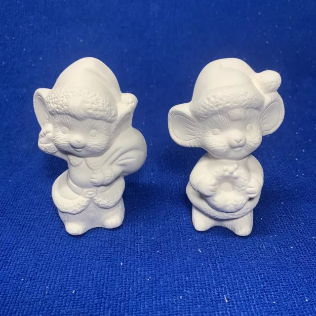 Mr & Mrs Santa Mouse ceramic bisque ready to paint