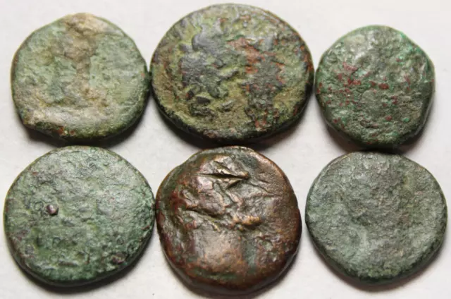 Lot of 6 Rare Genuine Ancient Greek bronze coins Maroneia, Pella, Apollo, Horse