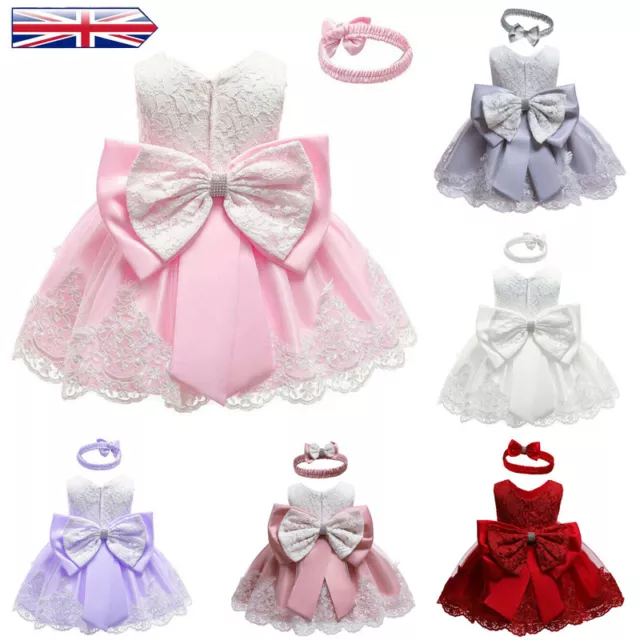 Toddler Baby Dress Girls Lace Bowknot Flower Party Wedding Dresses Tutu Gown